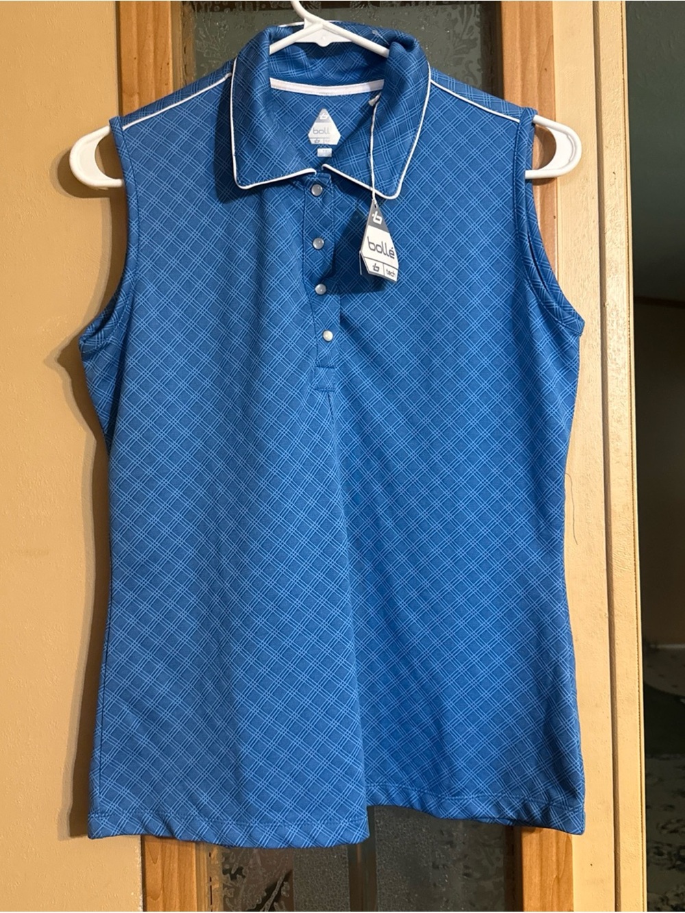 bolle Blue Sleeveless Diamond-Print Golf Polo